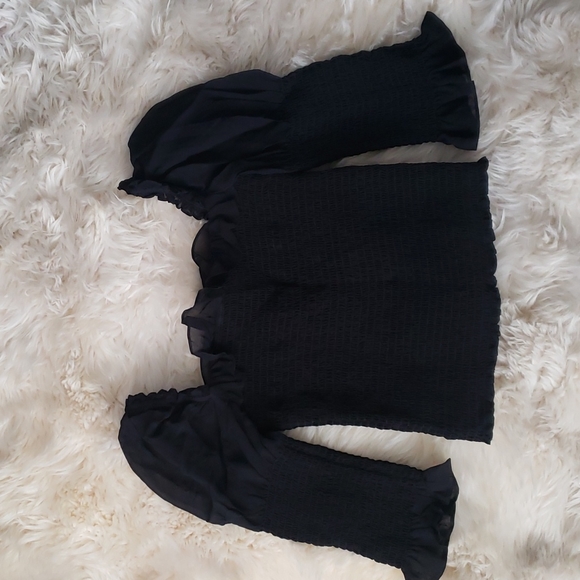 Reformation Julie Smock Top Black Fitted Long Sleeve Top - Picture 10 of 16